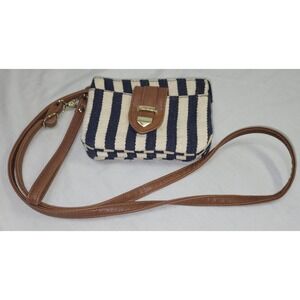 Maurices Crossbody Bag Navy White Striped Canvas 8x5 Leather